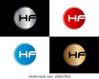 Hf company linked letter logo golden silver red blue logo design
