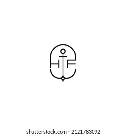 HF creative letter logo design in anchor concept with high quality professional design that will print well across any print media