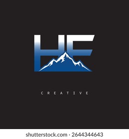 HF Creative Mountain Logo Fett Gradient Buchstabenzeichen Branding Design für Business Outdoor Marken