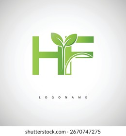 Logotipo de la hoja verde de HF - monograma ecológico mínimo para la marca orgánica y el diseño sostenible de la identidad