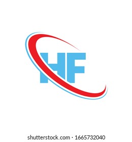 HF, H F letter logo design. Initial letter HF linked circle uppercase monogram logo red and blue. HF logo, H F design