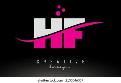 HF H F white and pink Letter Logo with Swoosh and Curved Lines.