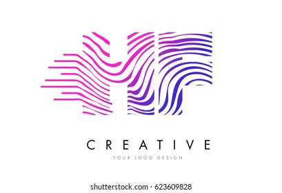 HF H F Zebra Letter Logo Design with Black and White Stripes Vector