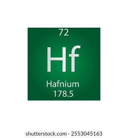 Hf Hafnio Transición metal Elemento químico Tabla periódica. Ilustración vectorial cuadrada plana simple, icono de estilo limpio simple con masa molar y número atómico para laboratorio, ciencia o clase de química.