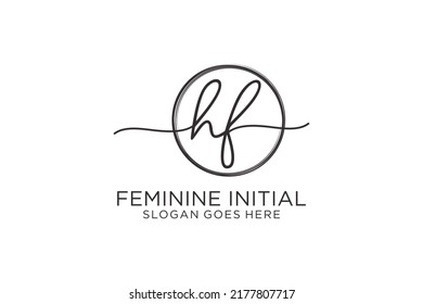 HF handwriting logo with circle template vector logo of initial signature, wedding, fashion, floral and botanical with creative template.
