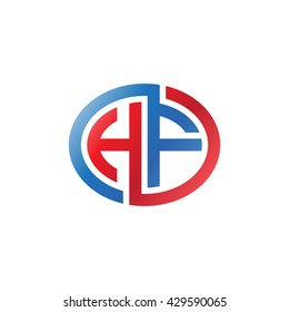 HF initial letters looping linked ellipse logo red blue