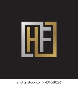 HF initial letters looping linked square elegant logo golden silver black background
