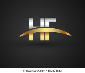 HF initial logo company name colored gold and silver swoosh design. vector logo for business and company identity.
