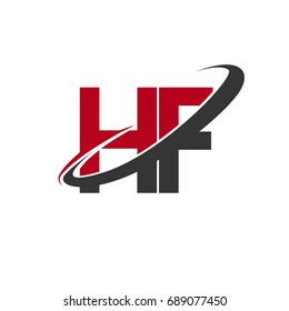 HF initial logo company name colored red and black swoosh design, isolated on white background. vector logo for business and company identity.