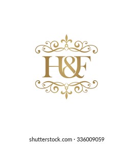 H&F Initial logo. Ornament ampersand monogram golden logo