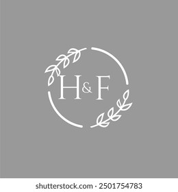 HF initial monogram decoration for wedding logo with creative leaf line