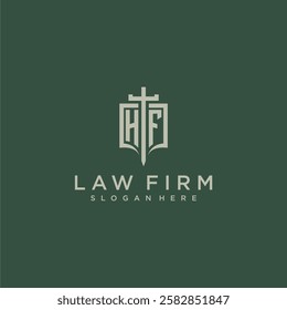 HF initial monogram for law firm with sword and shield logo image