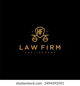 HF initial monogram for lawfirm logo with scales and shield luxury image