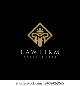 Logotipo de monograma inicial de HF para abogados con pilar en diseño cuadrado creativo