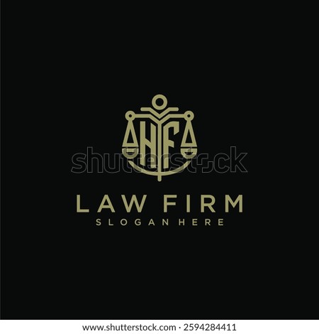 HF initial monogram logo for lawfirm with scale vector design