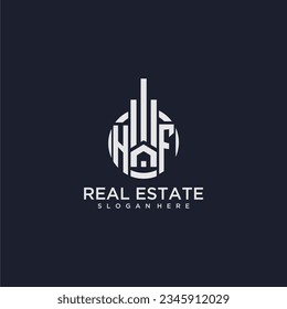HF initial monogram logo for real estate with creative circle design vector