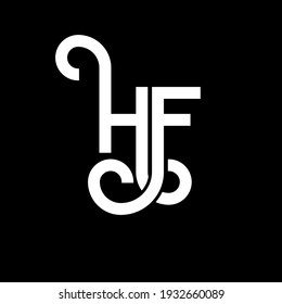 Diseño del logo de la carta HF sobre fondo negro. Concepto del logo de la carta con iniciales creativas de HF. diseño de letra hf. Diseño de letras blancas HF sobre fondo negro. logotipo H F, h f