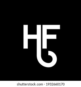 Diseño del logo de la carta HF sobre fondo negro. Concepto del logo de la carta con iniciales creativas de HF. diseño de letra hf. Diseño de letras blancas HF sobre fondo negro. logotipo H F, h f