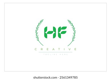 HF letters eco logo with leaf. Fresh nature and healthy leaf logo design.