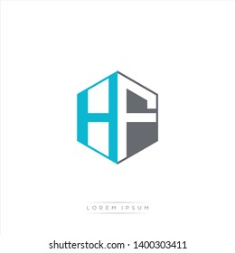 HF Logo Initial Monogram Negative Space Design Template With Light blue and Grey color
