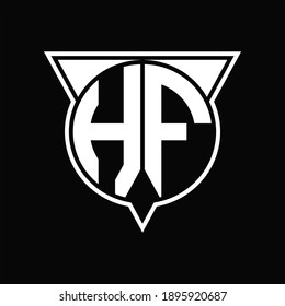 HF Logo monogram with circle shape and half triangle rounded on black background