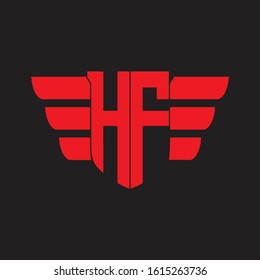 HF Logo monogram with emblem and wings element design template on red colors