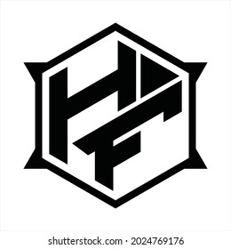 HF Logo monogram with hexagon and sharp shape design template