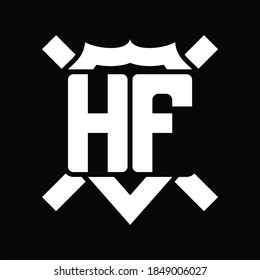 HF Logo monogram isolated on shield shape with rounded line on black background
