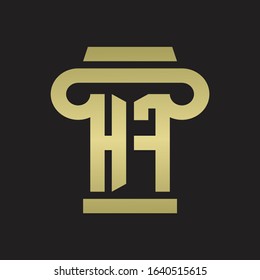 HF Logo monogram with pillar style design template with gold colors