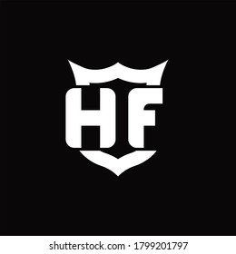 Monograma del logotipo de HF con protección alrededor de la plantilla de diseño de forma de la corona