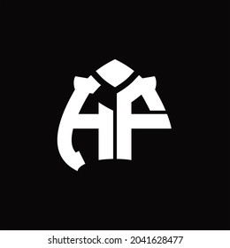 Monograma del logotipo de HF con plantilla de diseño de forma de espacio sobre fondo negro