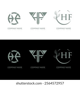 HF minimalist and classic logo set design. HF monogram circle shape vector. HF unique design.
