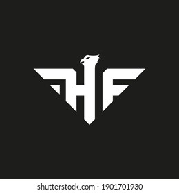 hf monogram design with eagle head on letter h