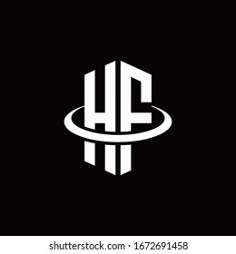 HF monogram logo in a hexagon style and surrounded by a ring