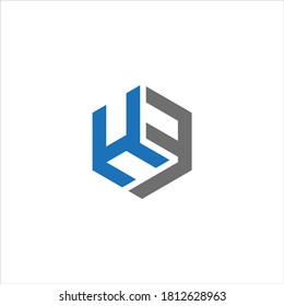 HF Unique modern flat abstract logo design with blue and gray color.