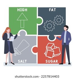 HFSS - High Fat Salt Sugar acronym. business concept background.  vector illustration concept with keywords and icons. lettering illustration with icons for web banner, flyer, landing