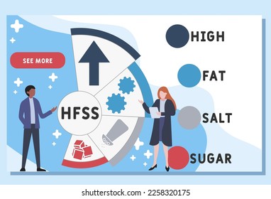 HFSS - Acrónimo de Azúcar de Sal Grasa. fondo de concepto de negocio.  concepto de ilustración vectorial con palabras clave e iconos. ilustración con iconos para banner web, volante, aterrizaje