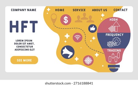 HFT - Acrónimo comercial de alta frecuencia. fondo de concepto de negocio. concepto de Ilustración vectorial con Palabras claves e íconos. ilustración de letras con íconos para Anuncio de Web, volante, aterrizaje