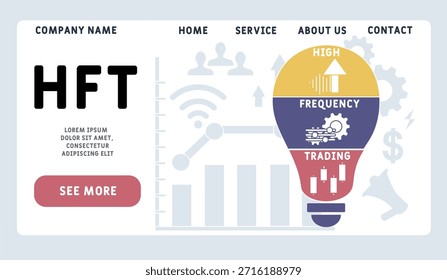 HFT - Acrónimo comercial de alta frecuencia. fondo de concepto de negocio. concepto de Ilustración vectorial con Palabras claves e íconos. ilustración de letras con íconos para Anuncio de Web, volante, aterrizaje