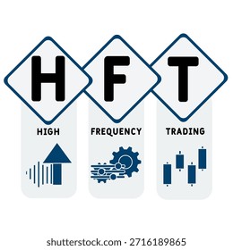 HFT - Acrónimo comercial de alta frecuencia. fondo de concepto de negocio. concepto de Ilustración vectorial con Palabras claves e íconos. ilustración de letras con íconos para Anuncio de Web, volante, aterrizaje
