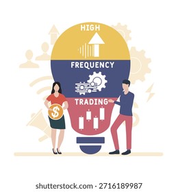 HFT - Acrónimo comercial de alta frecuencia. fondo de concepto de negocio. concepto de Ilustración vectorial con Palabras claves e íconos. ilustración de letras con íconos para Anuncio de Web, volante, aterrizaje