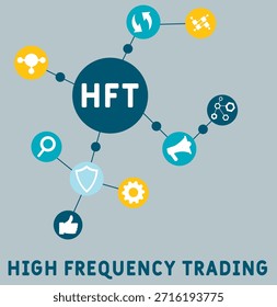 HFT - Acrónimo comercial de alta frecuencia. fondo de concepto de negocio. concepto de Ilustración vectorial con Palabras claves e íconos. ilustración de letras con íconos para Anuncio de Web, volante, aterrizaje