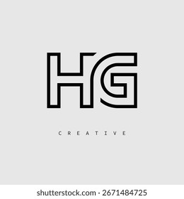Logotipo de letra creativa de HG: monograma de línea mínima en negro para un diseño de identidad de marca moderno.