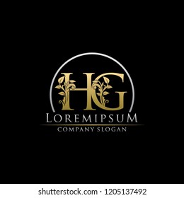 H&G Gold Letter logo With Classy Floral Leaf Design