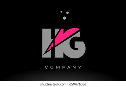 hg h g alphabet letter logo pink grey black creative company vector icon design template