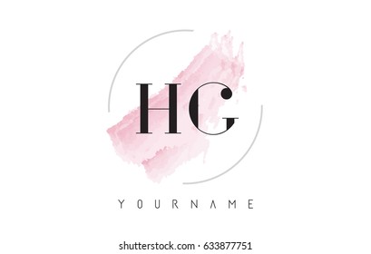 HG H G Watercolor Letter Logo Design with Circular Shape and Pastel Pink Brush.