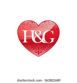 H&G initial letter couple logo with ornament heart shape