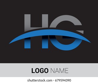 HG initial logo company name colored grey and blue swoosh design.