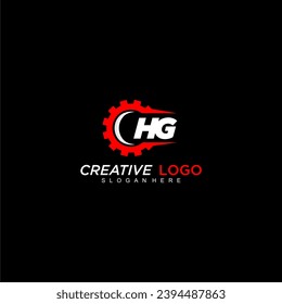 Monograma inicial de HG para el logotipo del automóvil con vector de diseño de imagen de la rueda de engranajes