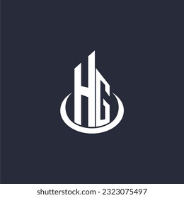 Logotipo inicial de construcción de monograma HG para bienes raíces con diseño de círculo creativo